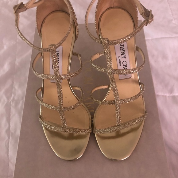 JIMMY CHOO DORY 85 35.5 LAG GOLD - Picture 2 of 12